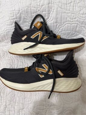 New Balance Dark Charcoal Running Sneakers with Tan Accents